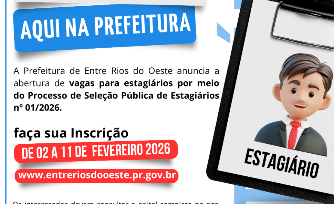 ABERTURA DAS INSCRIÇÕES PARA VAGAS DE ESTAGIÁRIOS