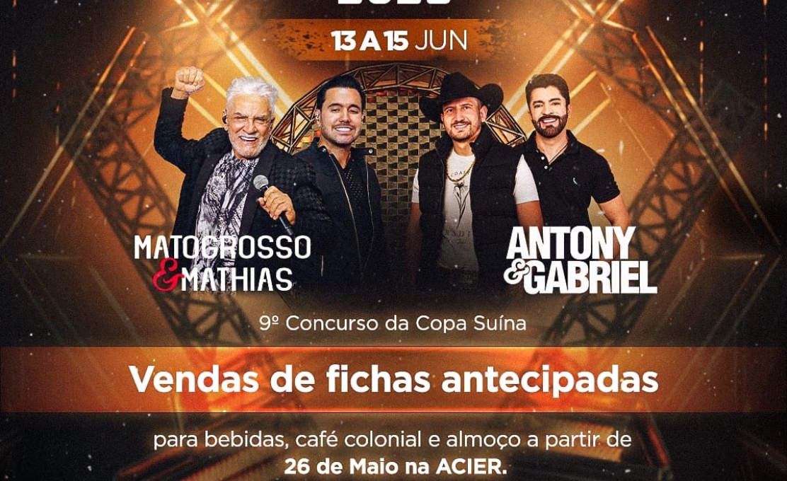 Venda antecipada de fichas para a Festa do Município de Entre Rios do Oeste com...