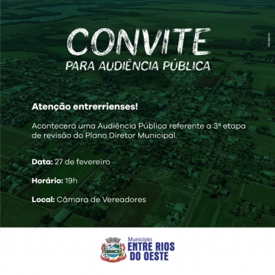 Terceira Audiência Pública do Plano Diretor Municipal será realizada na próxima quarta-feira