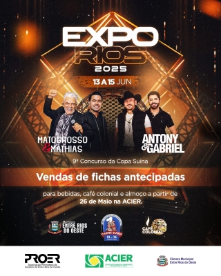 Venda antecipada de fichas para a Festa do Município de Entre Rios do Oeste começa nesta segunda-feira (26)