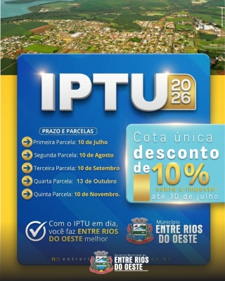 IPTU 2026 EM ENTRE RIOS DO OESTE: PAGAMENTO E DESCONTOS